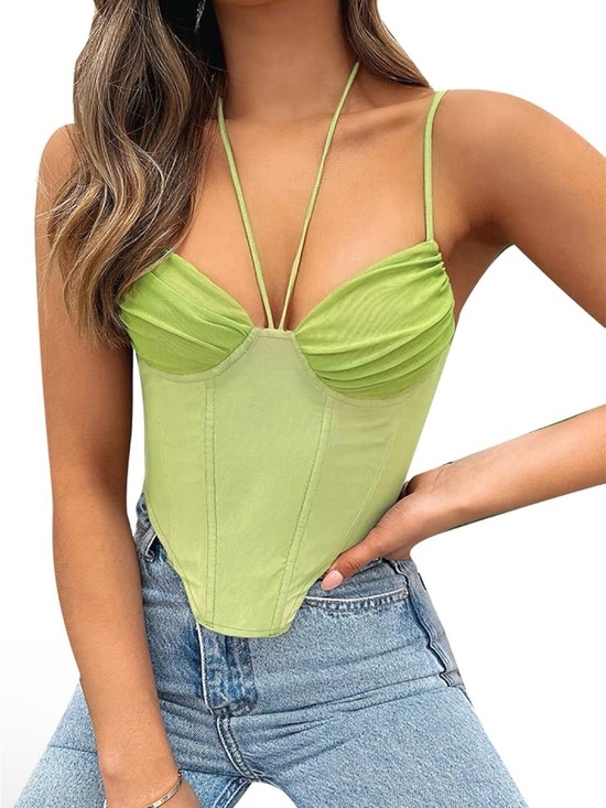 Dwnval Tops - Dwnval | Women’s Lime Green Corset Crop Top